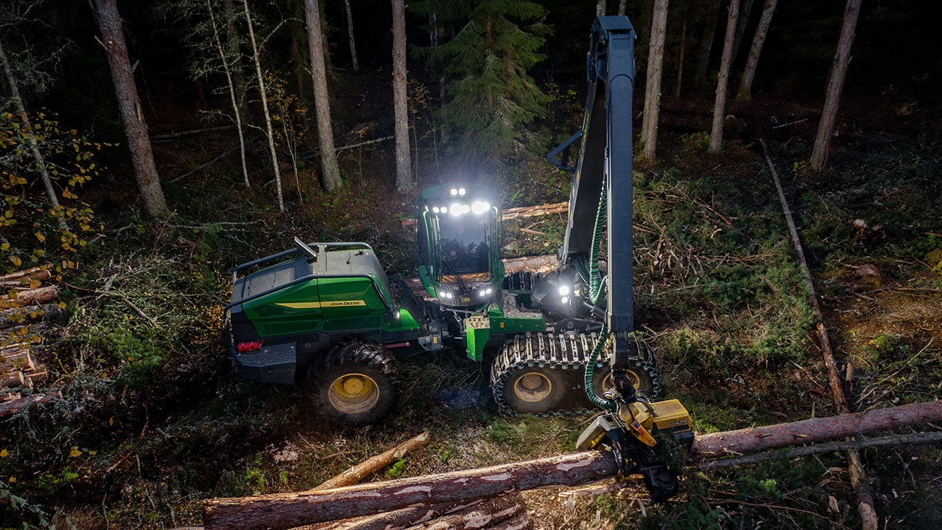 Wheeled harvester in the forest