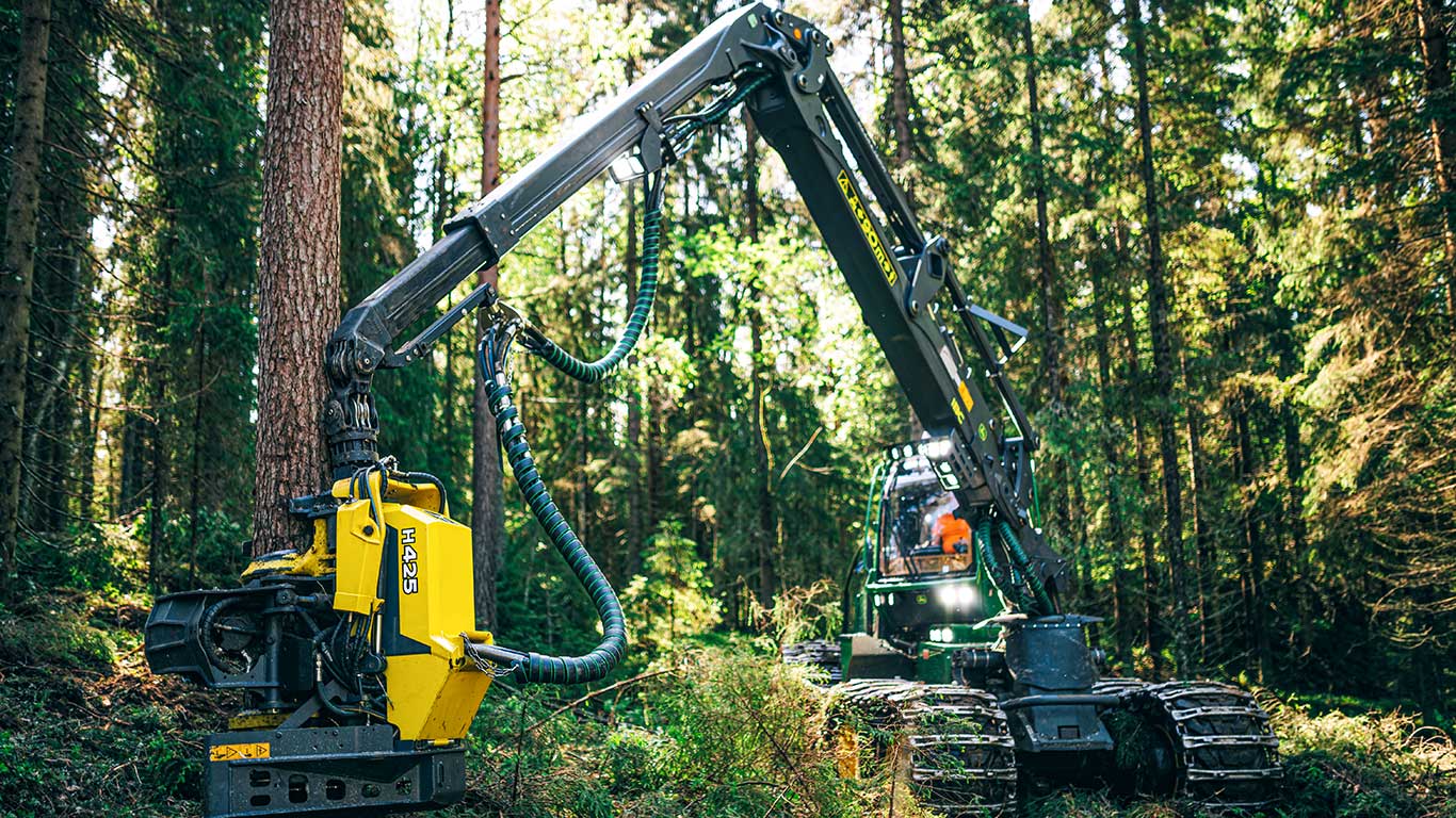 Harvester and trees